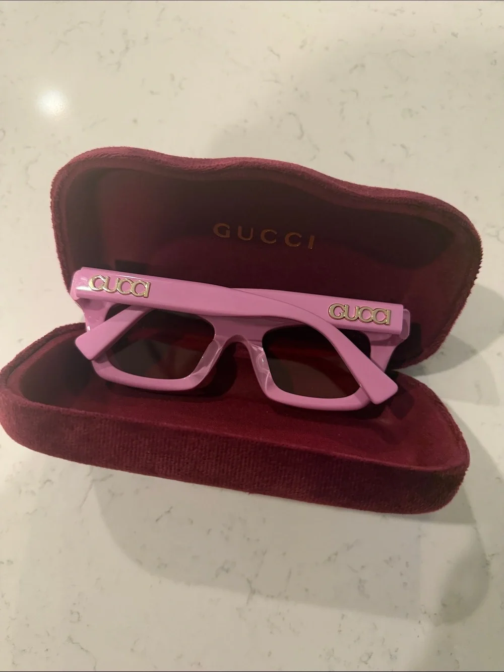 Gucci Pink Rectangular Logo Sunglasses